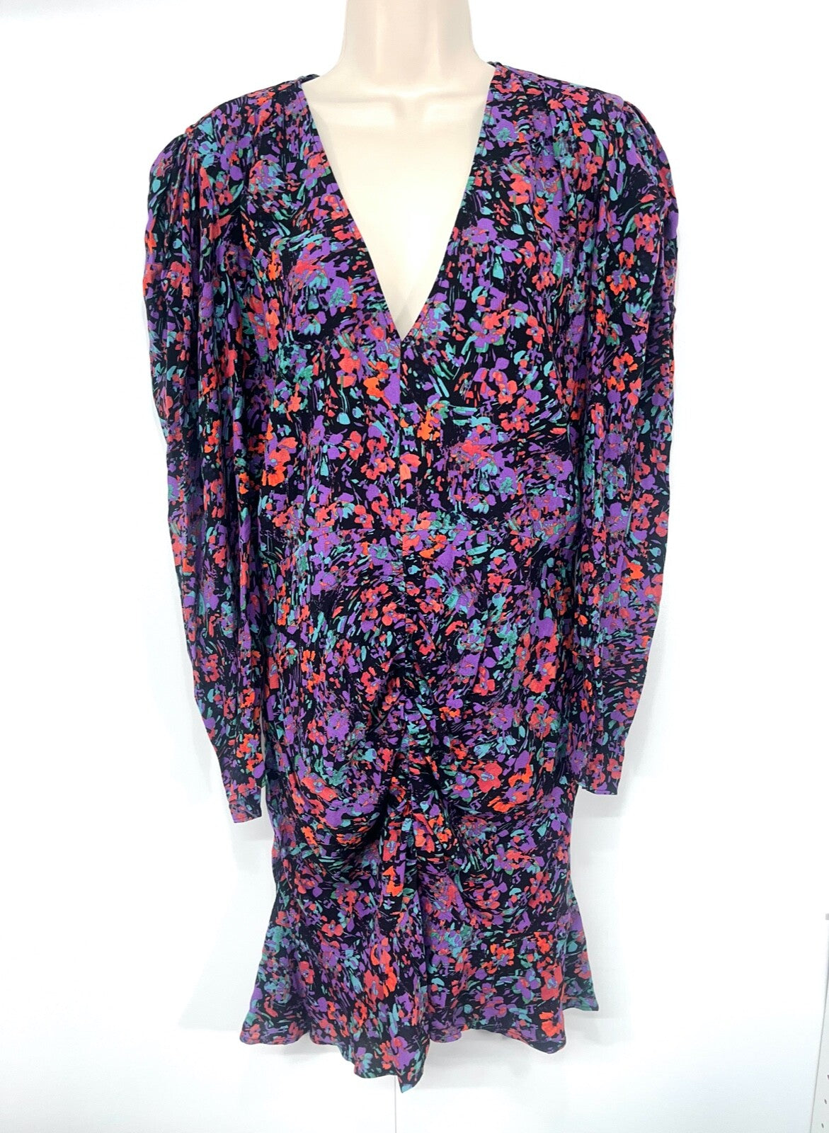 ZARA Black Red Green Purple Soft Silky Retro Boho Style Women's Shift Dress UK 12 14 L