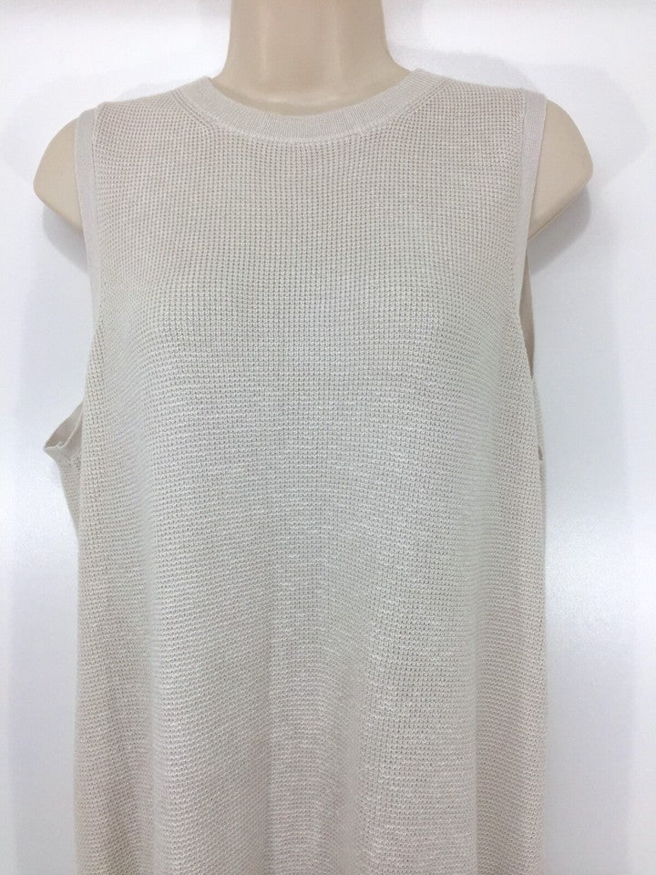 H&M Stone Beige Soft Thin Knit Relaxed Fit Women's Long Jumper Dress Tunic UK 16 18 L NEW