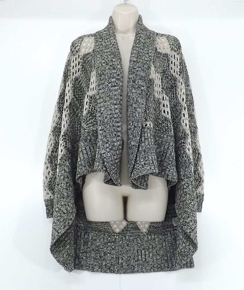 ALICE + OLIVIA Grey Mix WOOL Blend Boho Waterfall Cardigan Shrug UK 12 14 M
