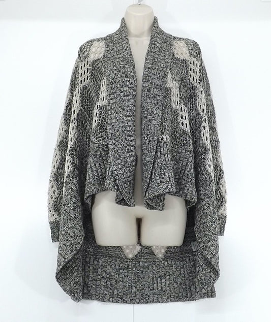 ALICE + OLIVIA Grey Mix WOOL Blend Boho Waterfall Cardigan Shrug UK 12 14 M