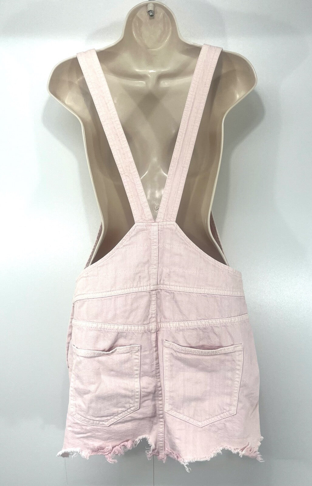 FREE PEOPLE Pink COTTON Denim Women's Dungaree Mini Skirtall Pinafore Dress size XS