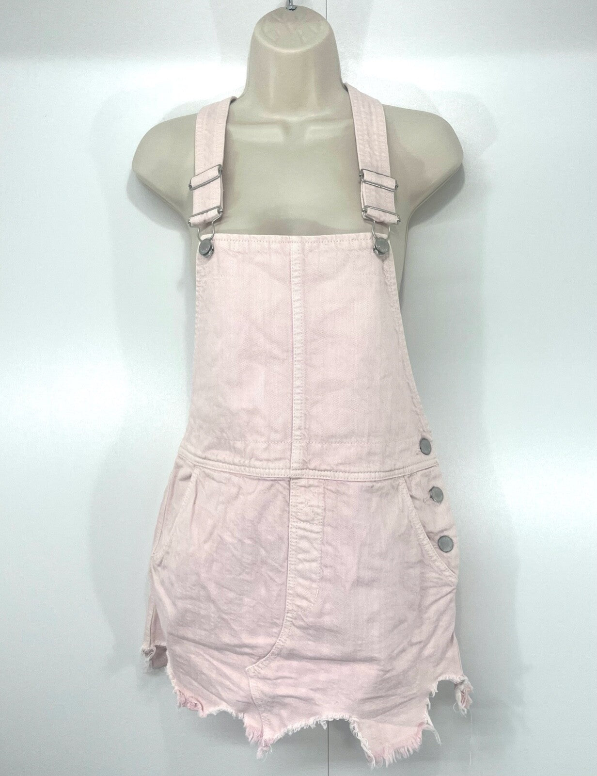 FREE PEOPLE Pink COTTON Denim Women's Dungaree Mini Skirtall Pinafore Dress size XS