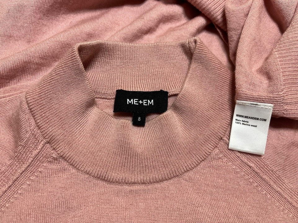 ME+EM Dusky Pink Soft Thin Knit Pure MERINO WOOL Women's High Neck Jumper UK 8