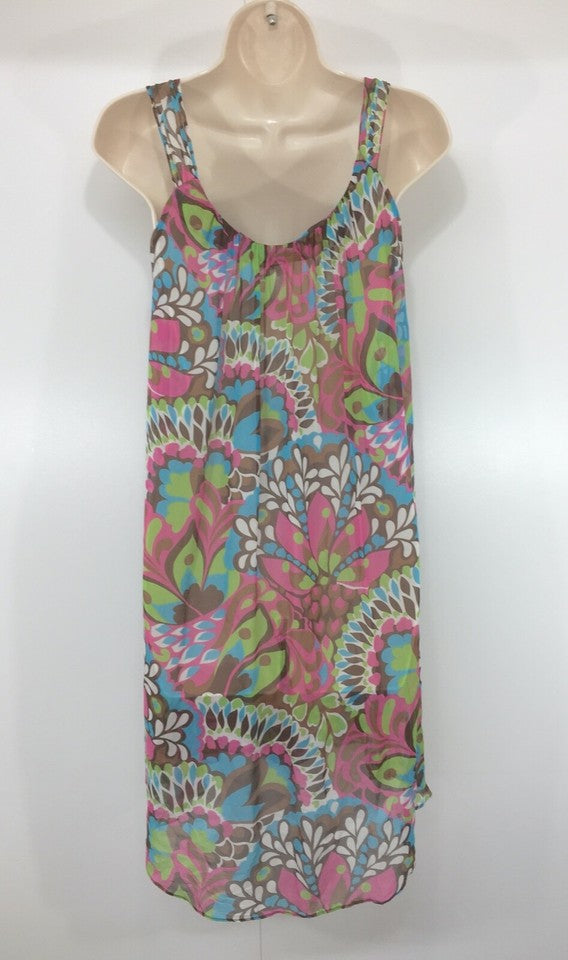 MILLY New York Floral Pure SILK Boho Festival Sheer Floaty Women's Tunic Dress UK 8 10 S