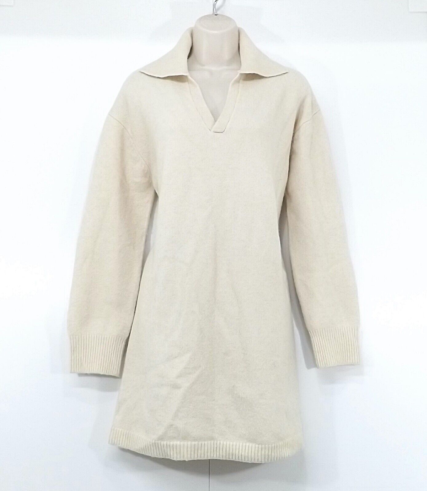 ZARA Cream WOOL CAMEL Blend Women's Chunky Oversized Long Jumper Tunic UK 8 10 S