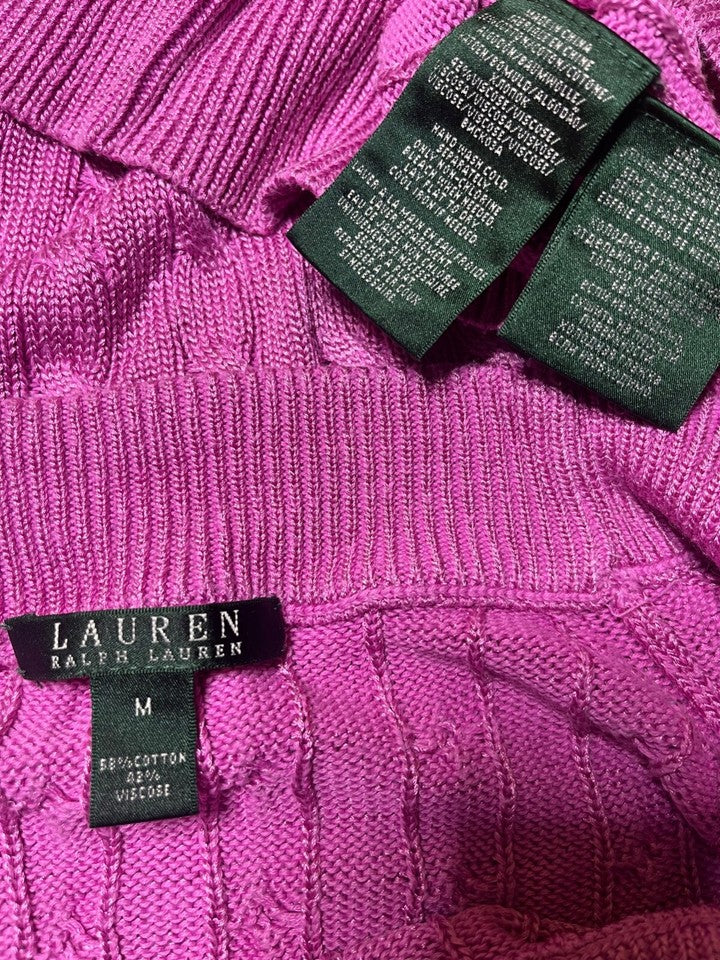 RALPH LAUREN Soft Thin Cable Knit COTTON Blend Women's Pink Jumper UK 10 12 M
