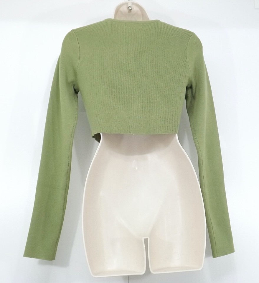 MISTRESS ROCKS Green Thin Knit Cut Out Women's Cropped VERVE Cardigan Top UK 10 12 M