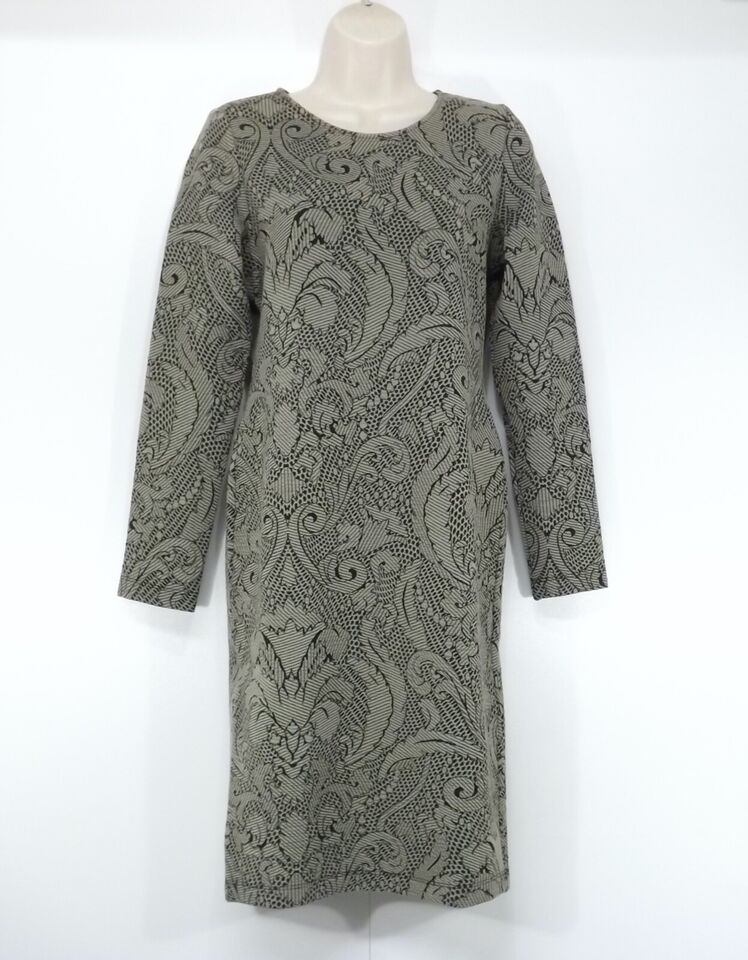 TEMPERLEY Taupe Black WOOL Blend Jersey Retro Classic Style Women's Shift Dress UK 10