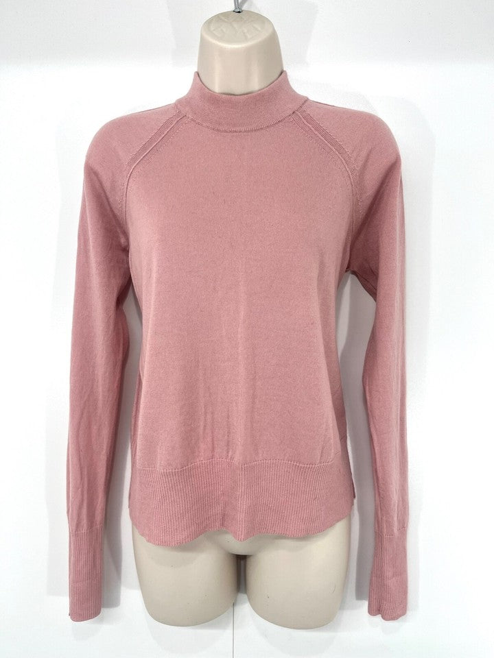 ME+EM Dusky Pink Soft Thin Knit Pure MERINO WOOL Women's High Neck Jumper UK 8