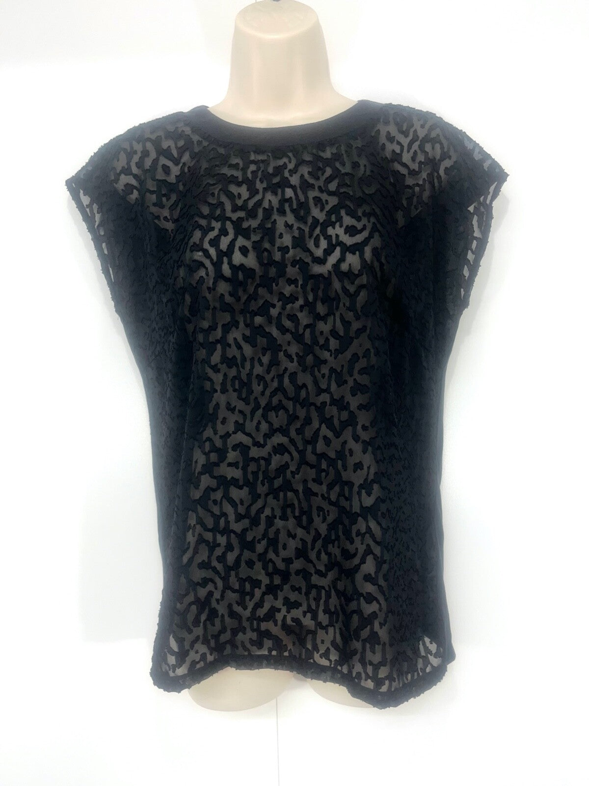 REISS Black Sheer Chiffon & Jersey Women's Oversized T-Shirt Top UK 6 8 XS