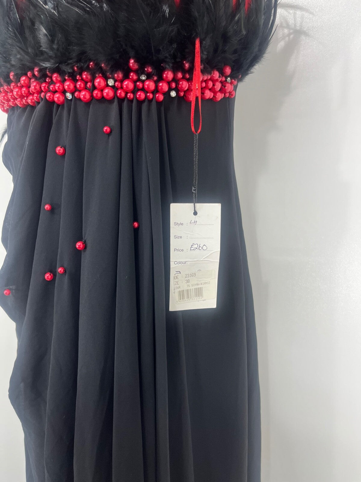 LIVE FOREVER Long Embellished Black Evening Dress with Feathers UK 10 NEW Theatre Performance