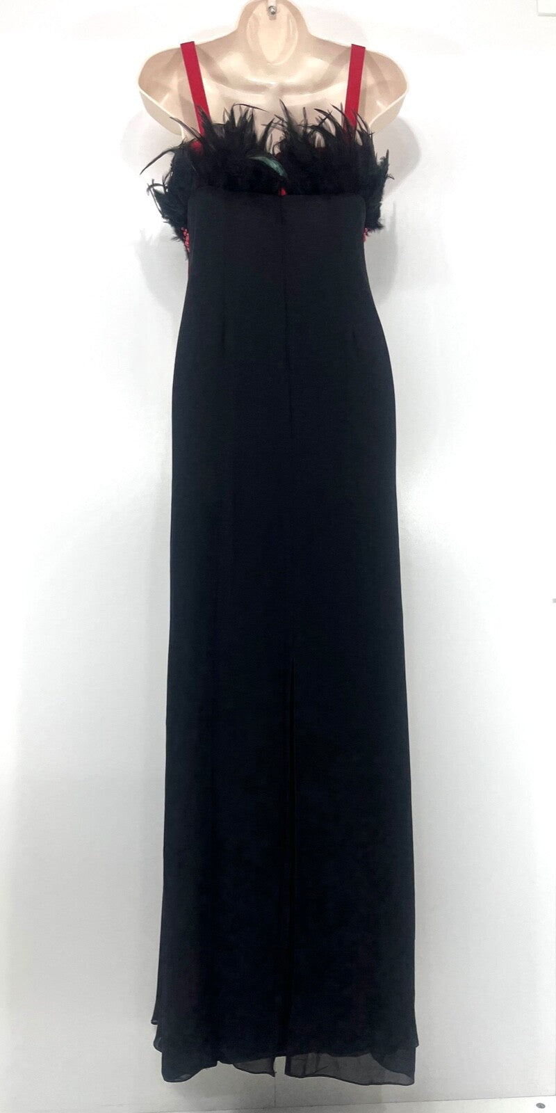 LIVE FOREVER Long Embellished Black Evening Dress with Feathers UK 10 NEW Theatre Performance