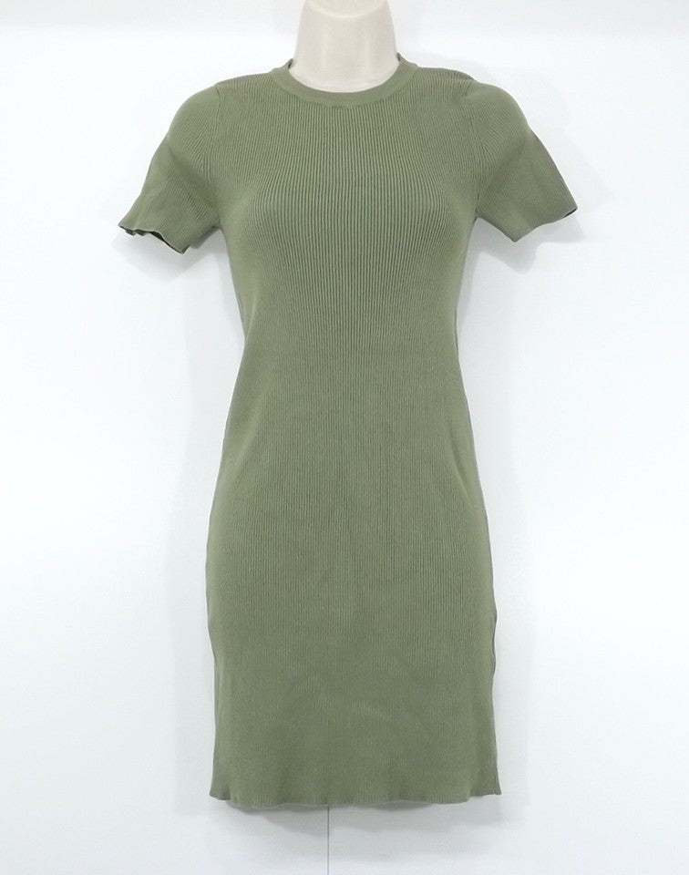 ZARA Olive Green Soft Thin Jersey Women's Short T-Shirt Dress UK 8 10 S NEW