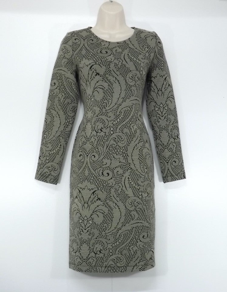TEMPERLEY Taupe Black WOOL Blend Jersey Retro Classic Style Women's Shift Dress UK 10