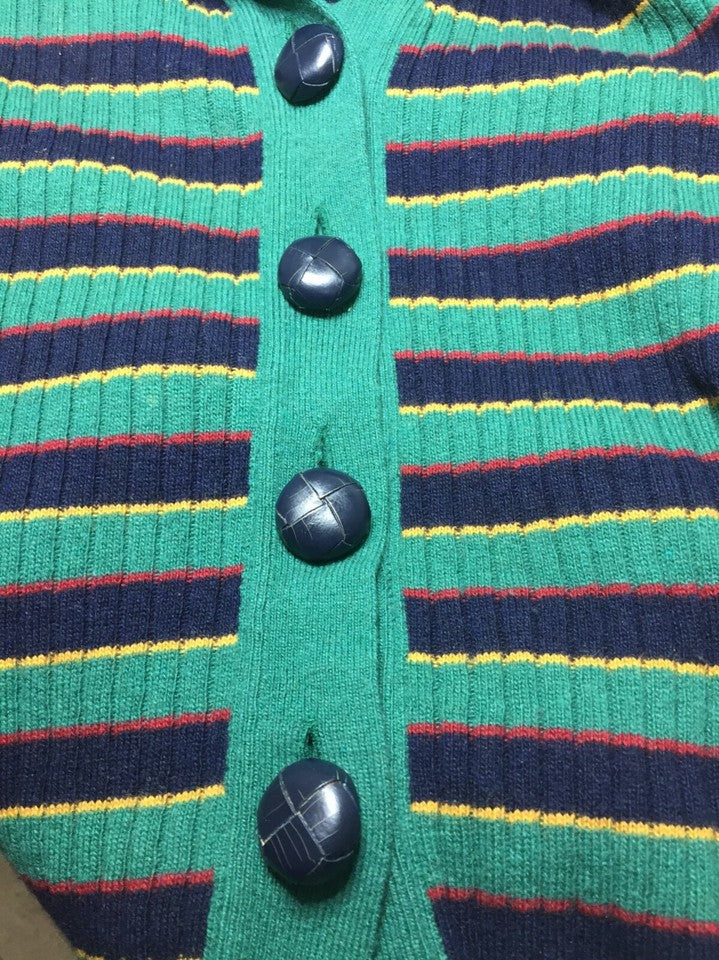 JEJIA Green Navy CAHSMERE MERINO WOOL Blend Thin Knit Women's V-Neck Cardigan UK 10 12 S