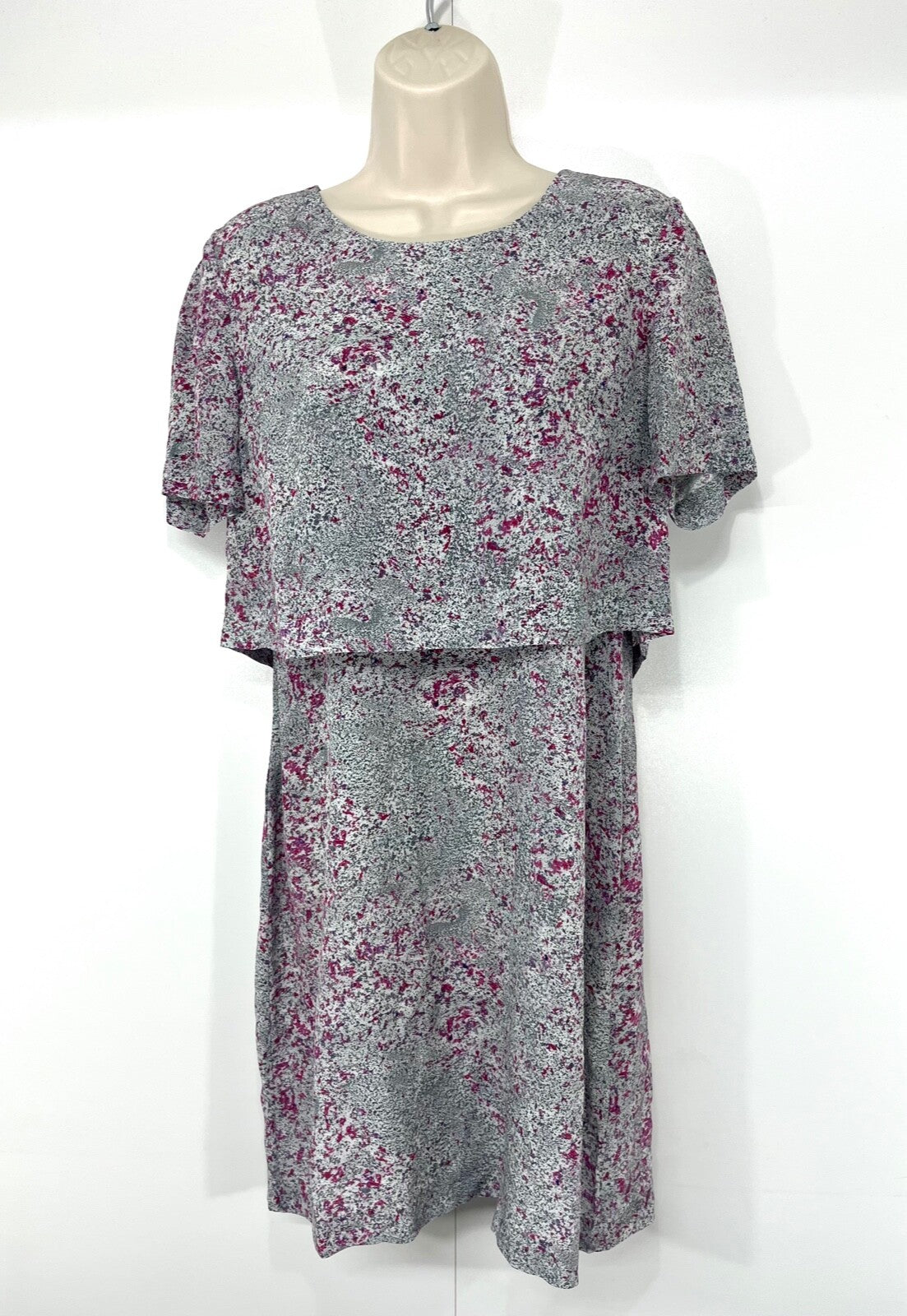 STORM & MARIE Copenhagen Grey Pink SILK Layered Boho Women's Short Shift Dress UK 8 10 S