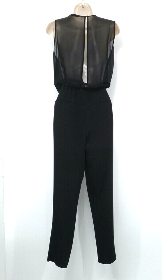 ZARA Black Silky Classic Retro Style Sheer Split Back Women's Jumpsuit UK 8 10 S