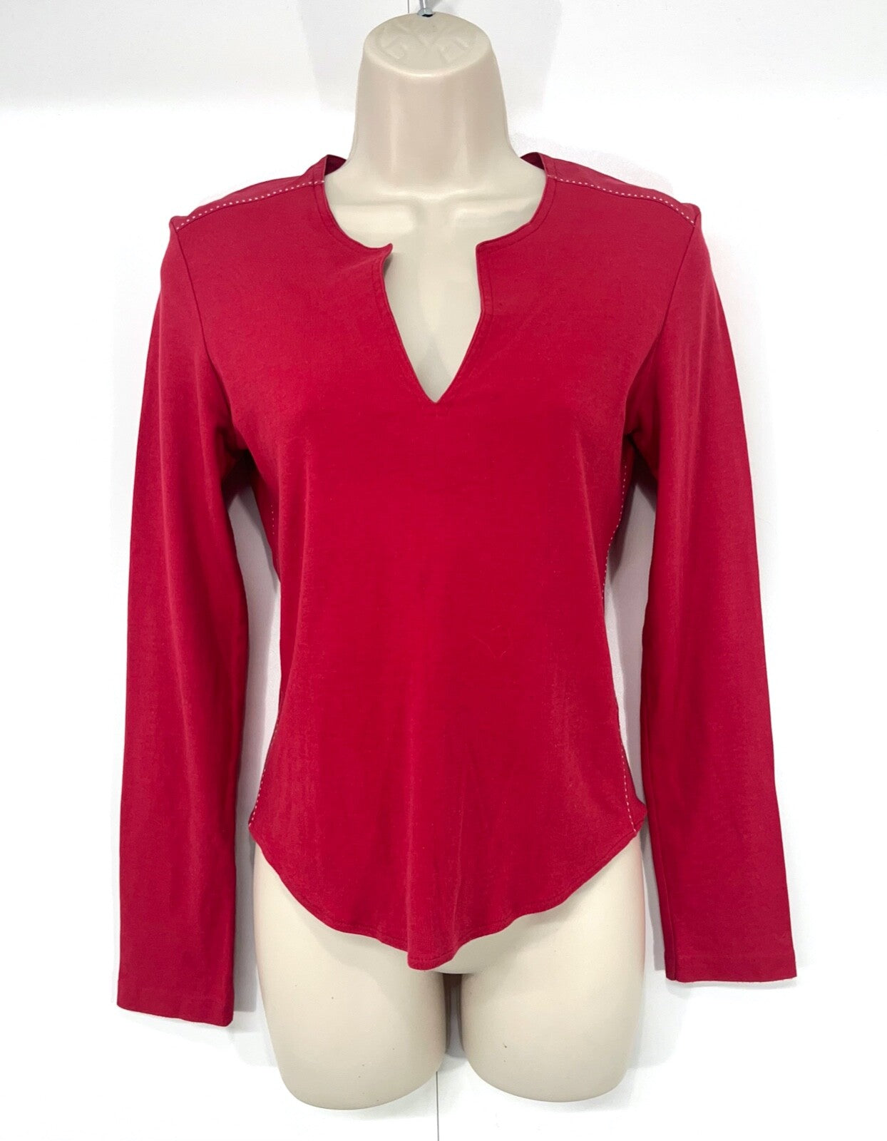 JOSEPH Red Soft Thin Jersey Pure COTTON Women's Long Sleeve T-Shirt UK 8 10 S