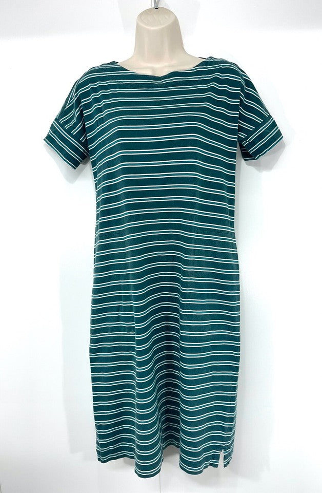 SEASALT Green White Striped ORGANIC COTTON Jersey Relaxed Fit Women's SAILOR Dress UK 10
