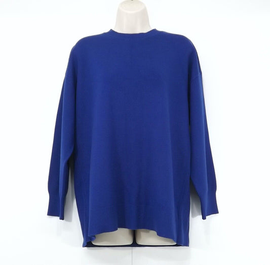 MANGO Blue Soft Knit Retro Style Women's Oversized Crew Neck Jumper size 8 10 S