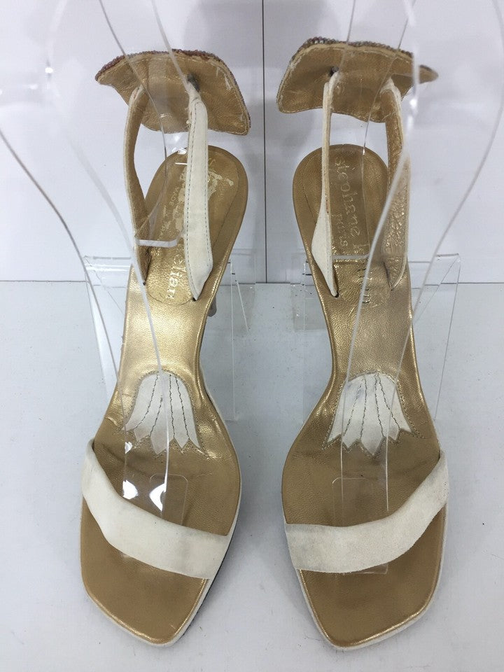 STEPHANE KELIAN Vintage Beige Gold LEATHER Women's Slingback Stiletto Sandals UK 3.5