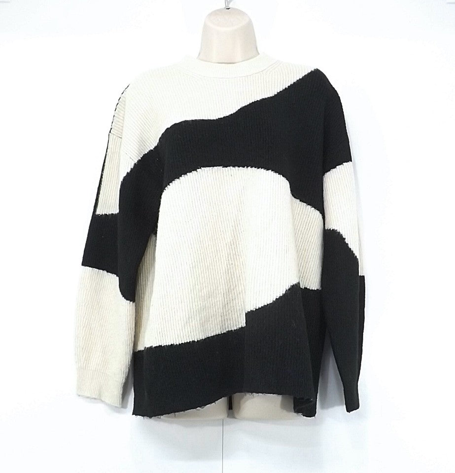 H&M Black Cream Soft Knit WOOL Blend Relaxed Fit Women's Jumper UK 12 14 M