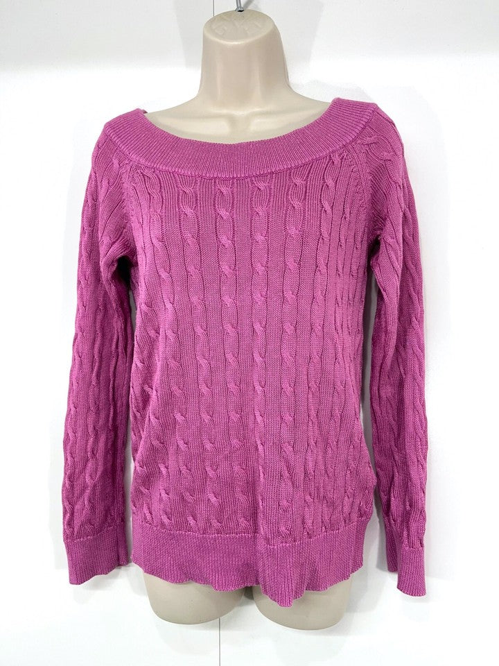 RALPH LAUREN Soft Thin Cable Knit COTTON Blend Women's Pink Jumper UK 10 12 M