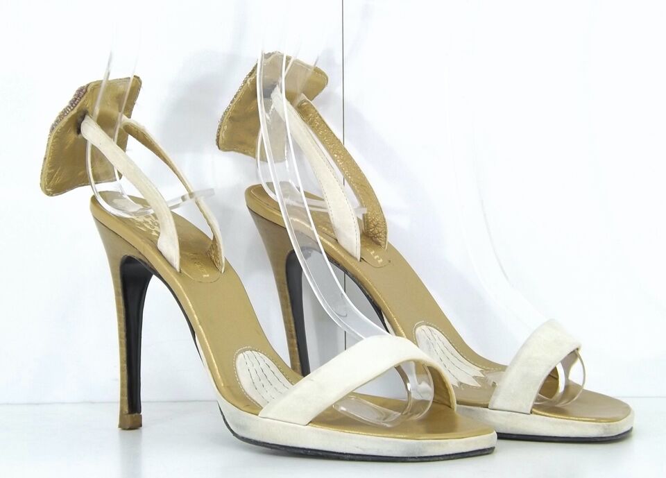 STEPHANE KELIAN Vintage Beige Gold LEATHER Women's Slingback Stiletto Sandals UK 3.5