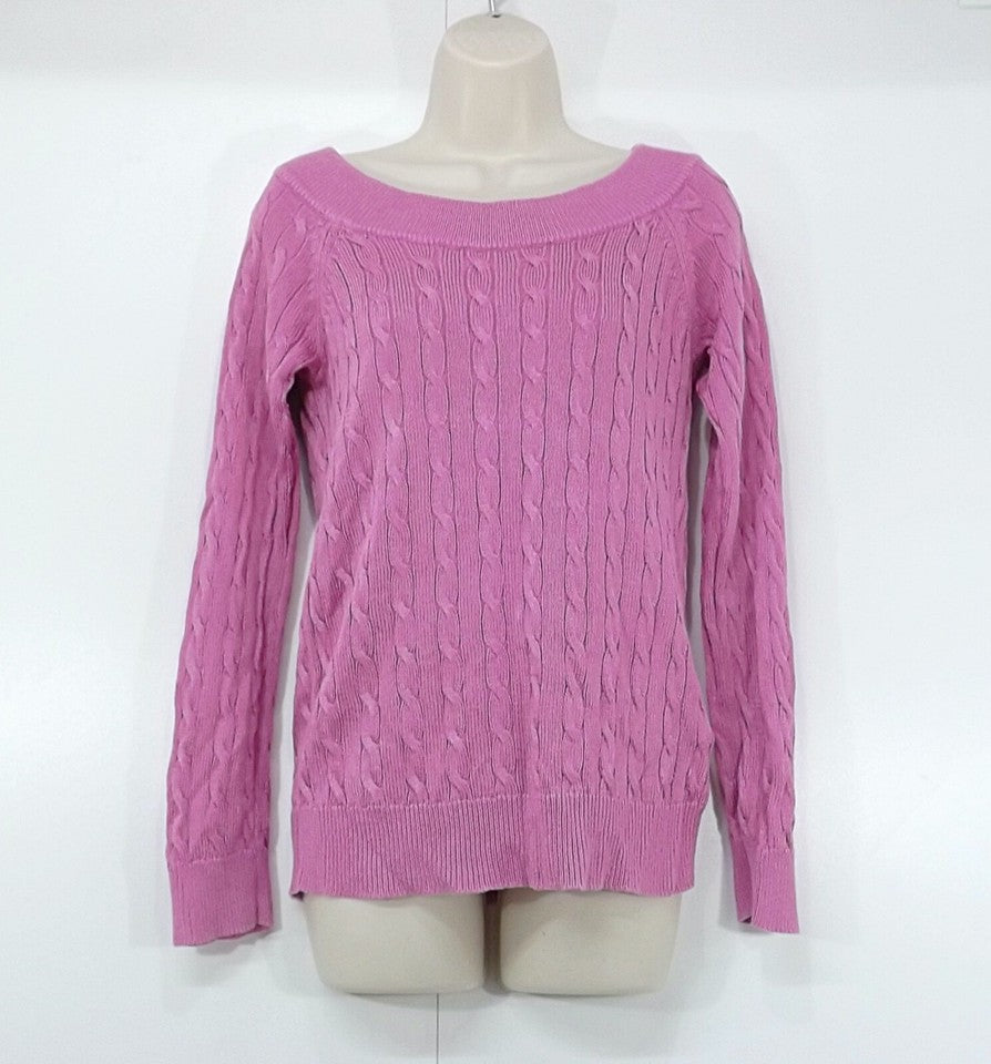 RALPH LAUREN Soft Thin Cable Knit COTTON Blend Women's Pink Jumper UK 10 12 M