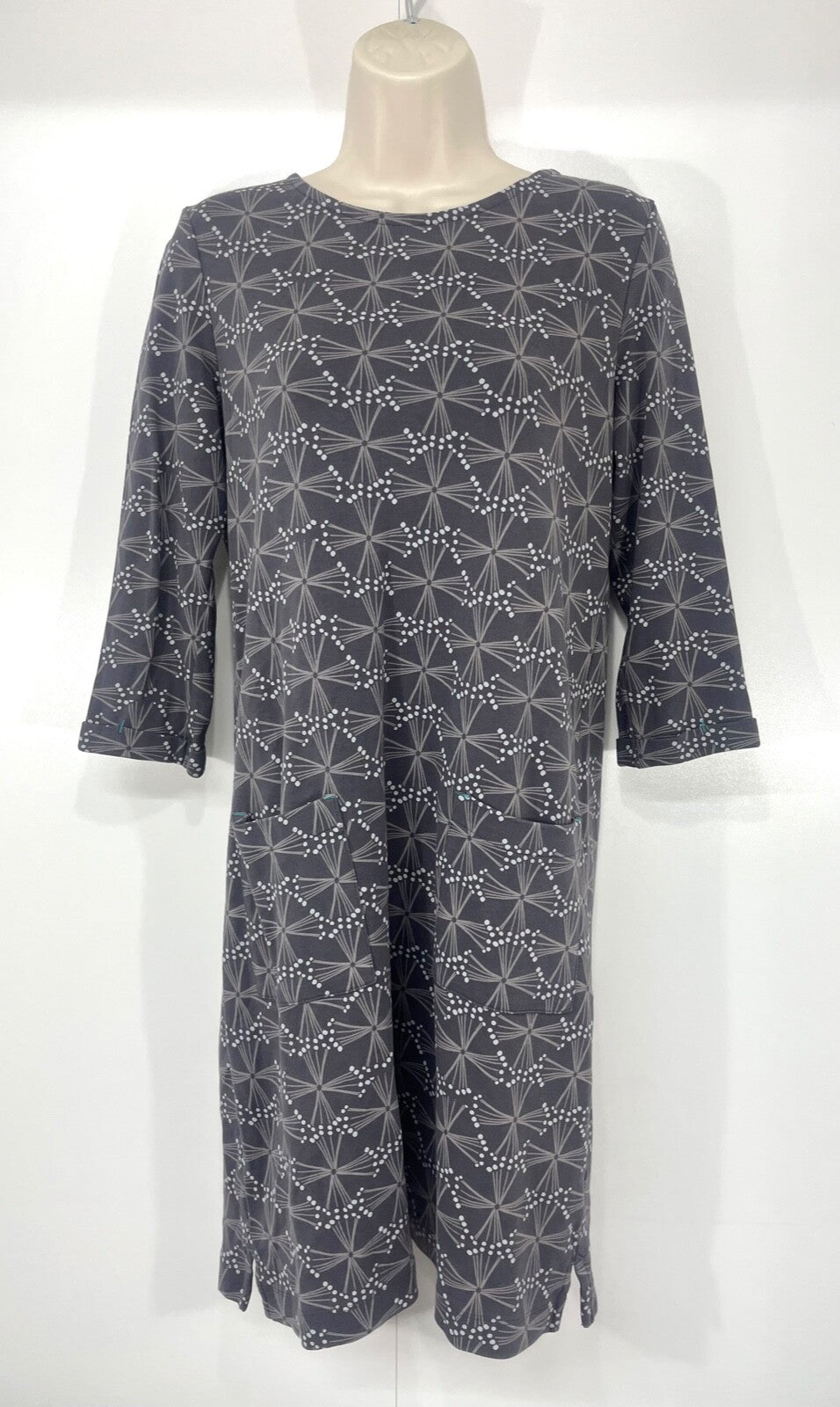 WHITE STUFF Grey Soft Pure COTTON Jersey Women's Boho Dress UK 12