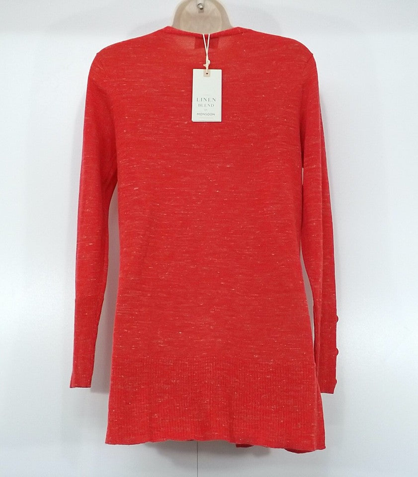 MONSOON Red Mix Soft Thin Knit LINEN Blend Women's Cardigan Shrug UK 8 10 S NEW