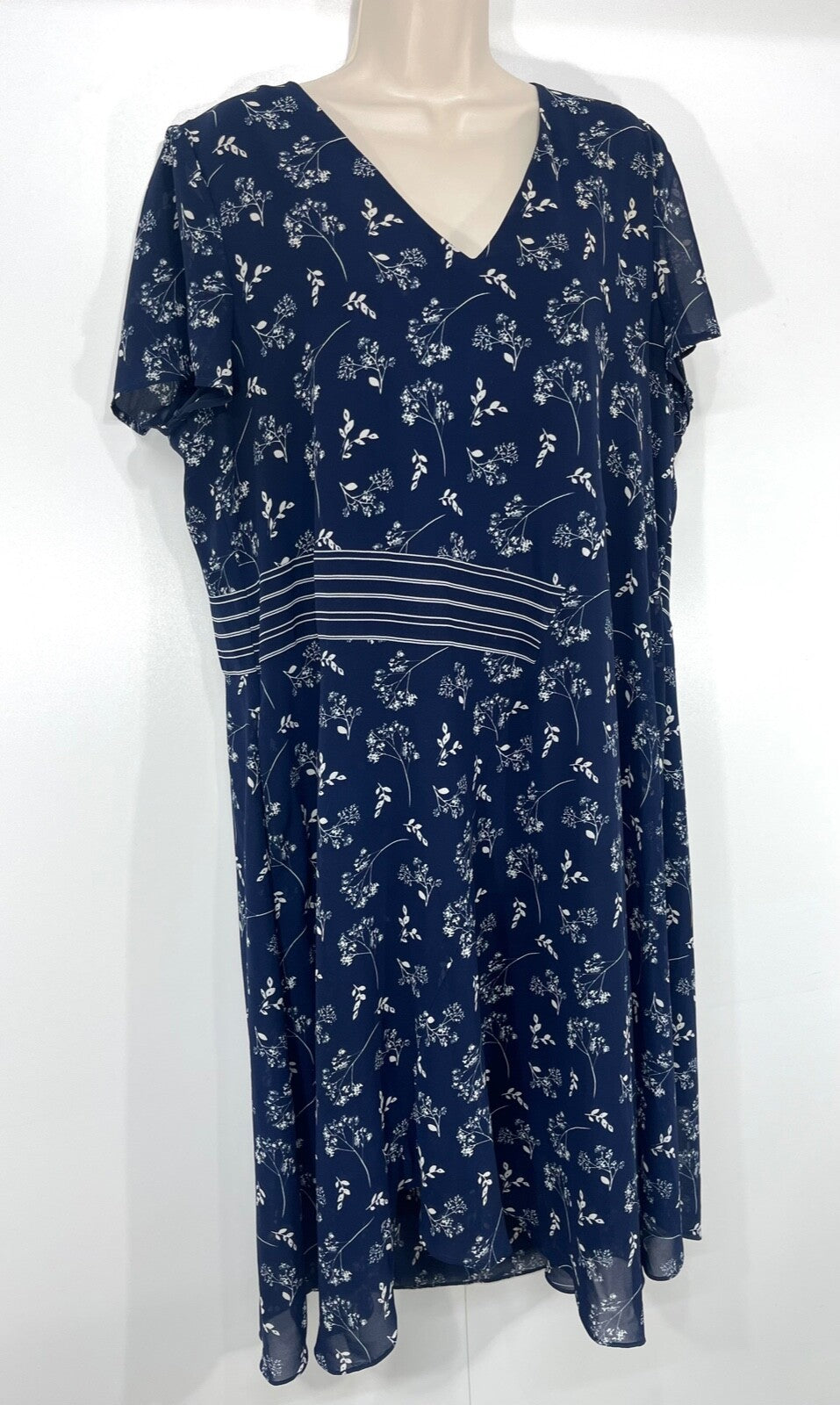 PHASE EIGHT Navy Cream Floral Silky Classic Women's Fit & Flare Dress UK 18