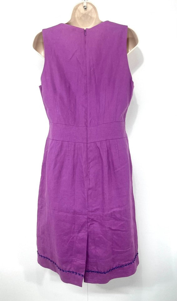 MEXX Mauve Purple Pure LINEN Classic Style Crossover Women's V-Neck Shift Dress UK 14