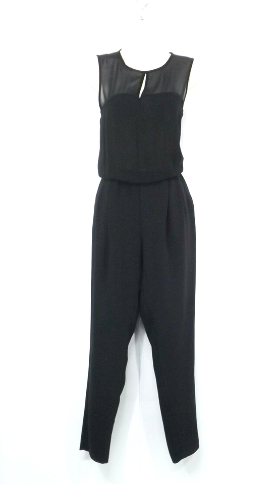 ZARA Black Silky Classic Retro Style Sheer Split Back Women's Jumpsuit UK 8 10 S