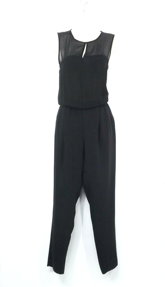 ZARA Black Silky Classic Retro Style Sheer Split Back Women's Jumpsuit UK 8 10 S