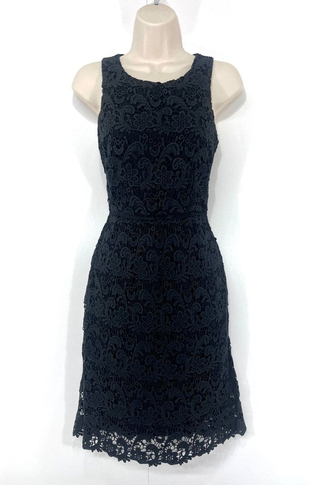 MINT VELVET Black Lace SILK COTTON Women's Round Neck Shift Dress UK 10