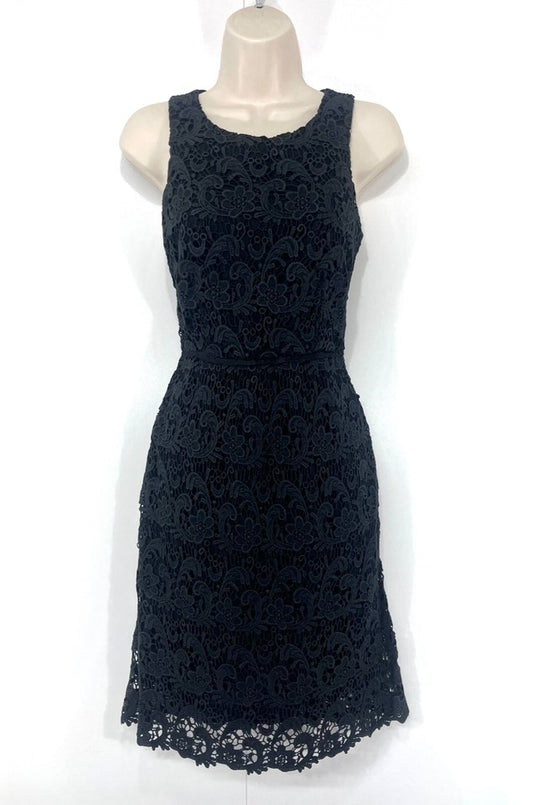MINT VELVET Black Lace SILK COTTON Women's Round Neck Shift Dress UK 10