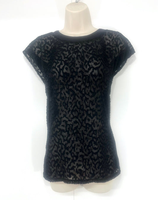 REISS Black Sheer Chiffon & Jersey Women's Oversized T-Shirt Top UK 6 8 XS