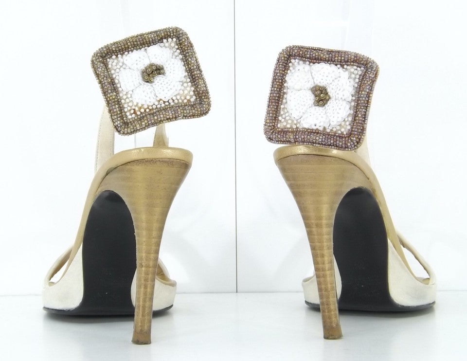 STEPHANE KELIAN Vintage Beige Gold LEATHER Women's Slingback Stiletto Sandals UK 3.5