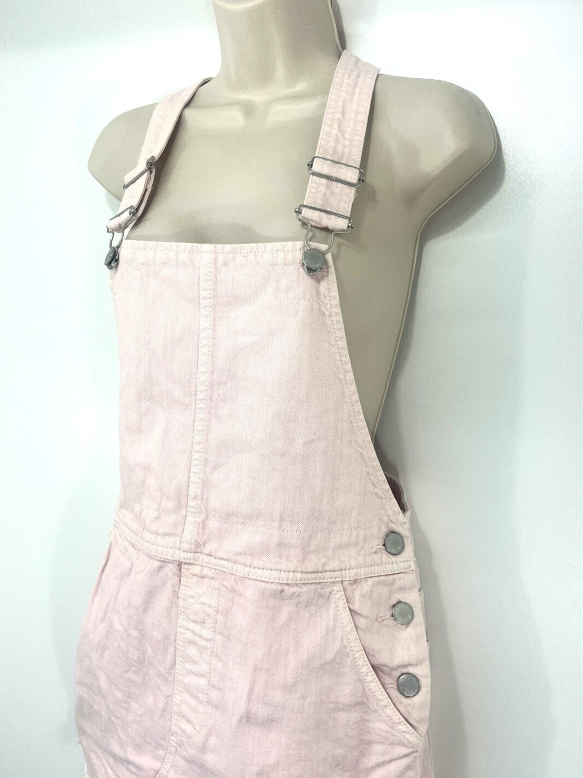 FREE PEOPLE Pink COTTON Denim Women's Dungaree Mini Skirtall Pinafore Dress size XS