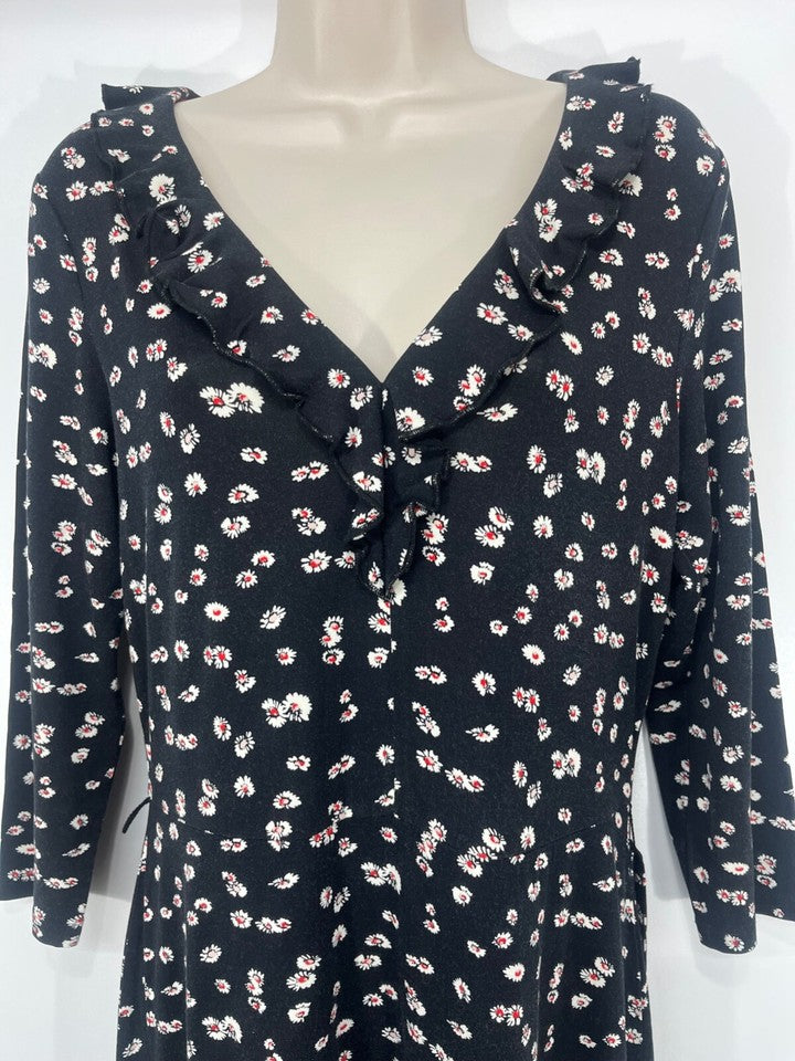 BODEN Black Cream Floral Soft Thin Jersey Women's Fit & Flare Ditsy Dress UK 10
