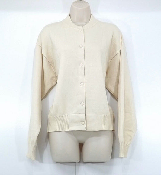 MANGO Cream Soft Thin Knit Classic Style Women's Crew Neck Cardigan UK 14 16 L