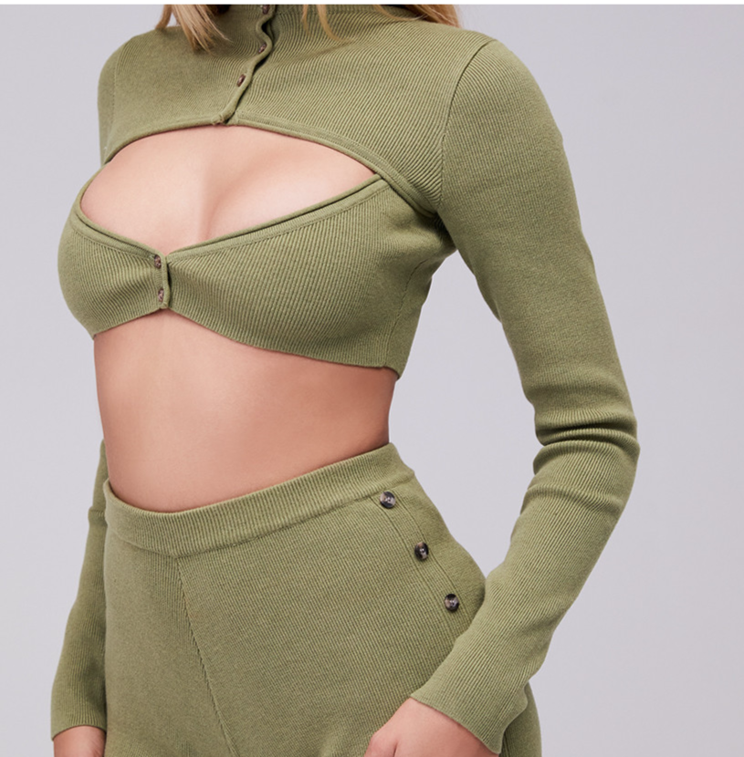 MISTRESS ROCKS Green Thin Knit Cut Out Women's Cropped VERVE Cardigan Top UK 10 12 M