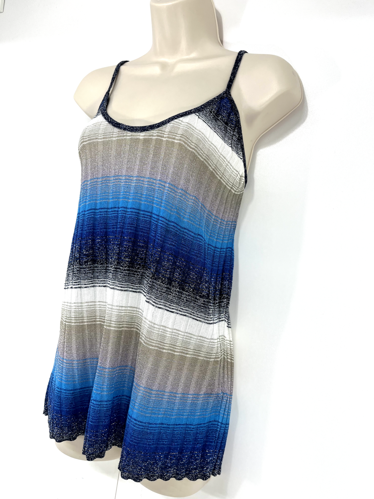 ZARA Blue Multicoloured Sparkly Soft Thin Knit Relaxed Fit Women's Camisole Top UK 12 14 M