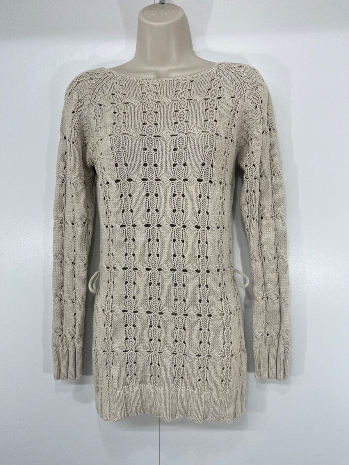 PAUL COSTELLOE Stone Beige LINEN Blend Retro Style Women's Jumper with Belt UK 8 10 S