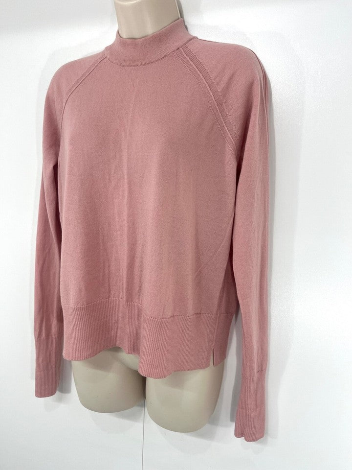 ME+EM Dusky Pink Soft Thin Knit Pure MERINO WOOL Women's High Neck Jumper UK 8