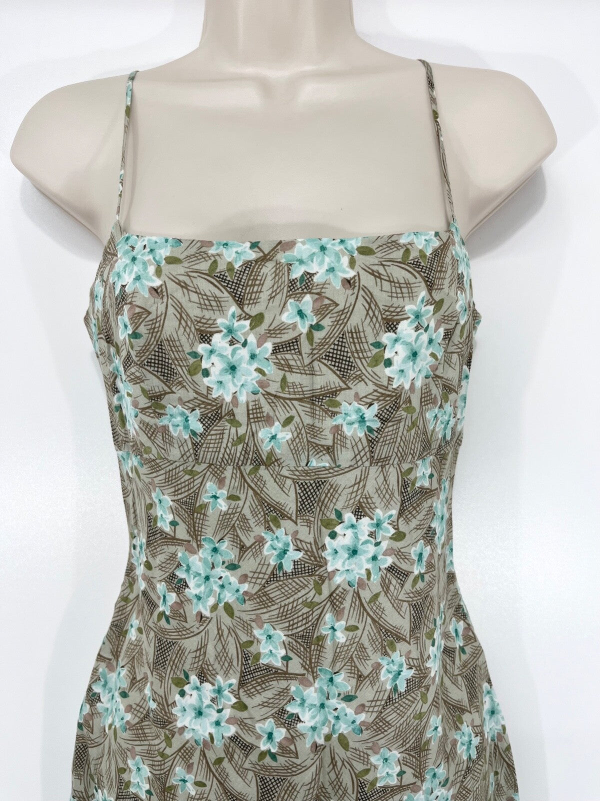 JIGSAW Empire Line Strappy Women's Dress size UK 8 Beige Multicoloured Floral Pure COTTON