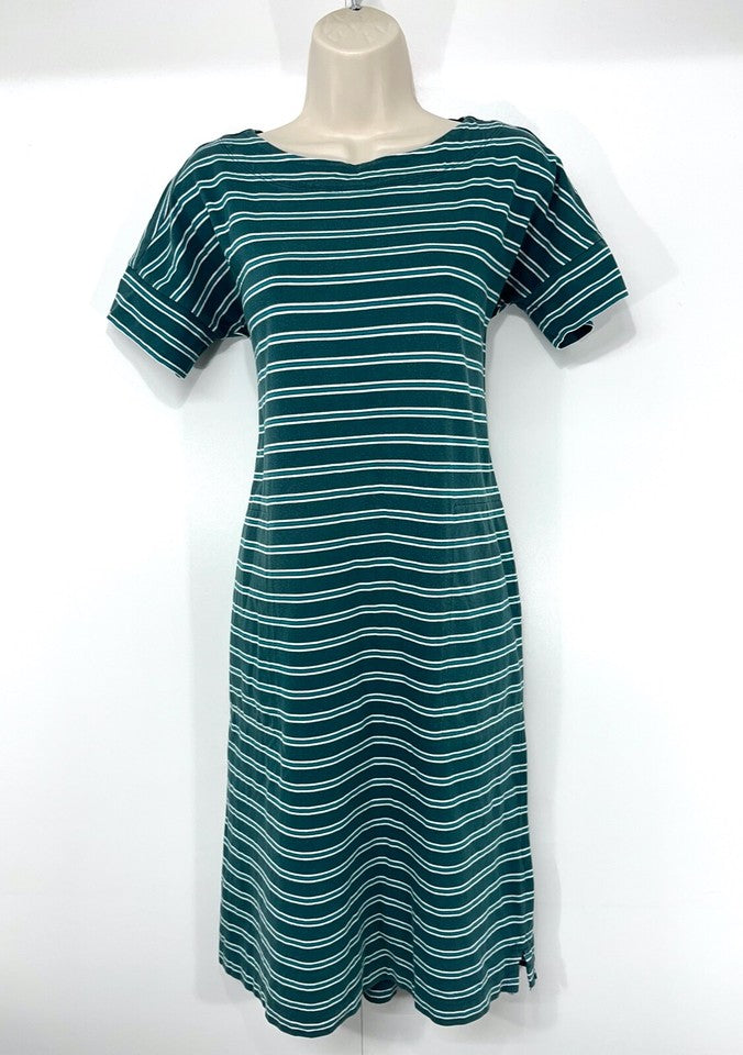 SEASALT Green White Striped ORGANIC COTTON Jersey Relaxed Fit Women's SAILOR Dress UK 10