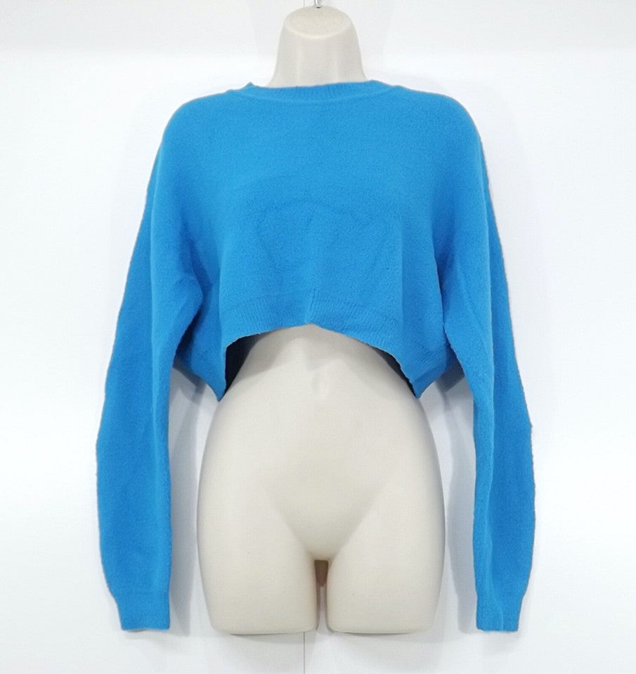 ZARA Blue Super Soft Chenille Knit Relaxed Fit Women's Cropped Jumper UK 8 10 S