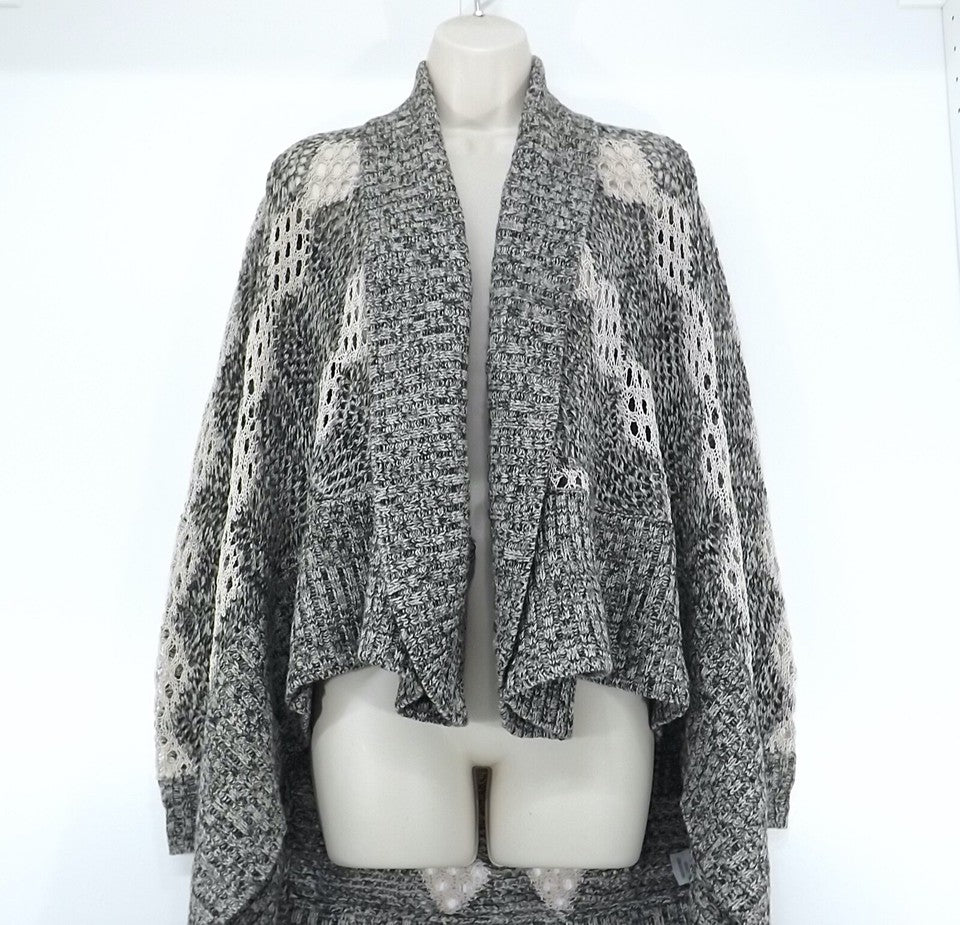 ALICE + OLIVIA Grey Mix WOOL Blend Boho Waterfall Cardigan Shrug UK 12 14 M
